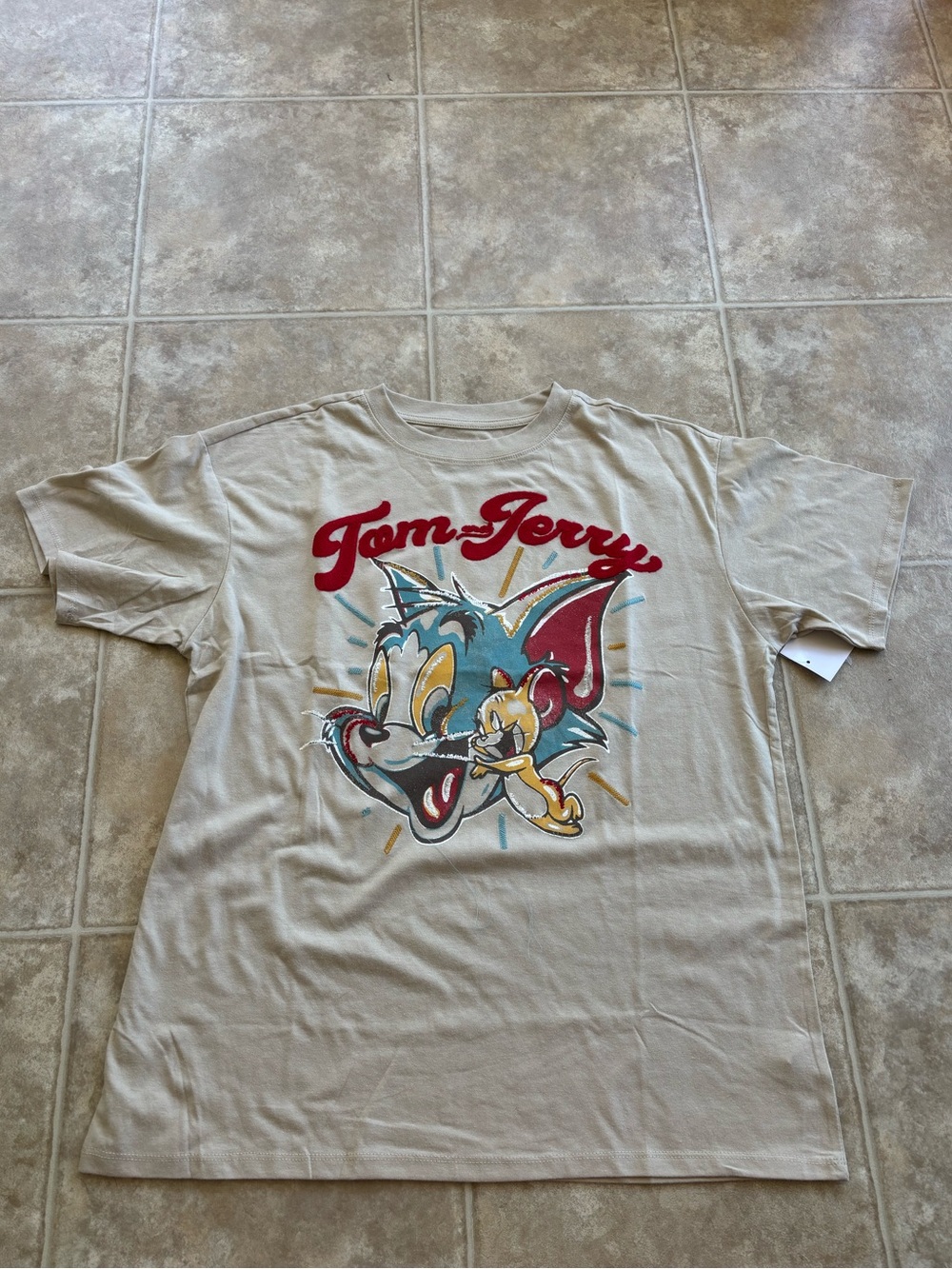 Tom and Jerry Graphic Tee - Cream Short Sleeve Men's Shirt